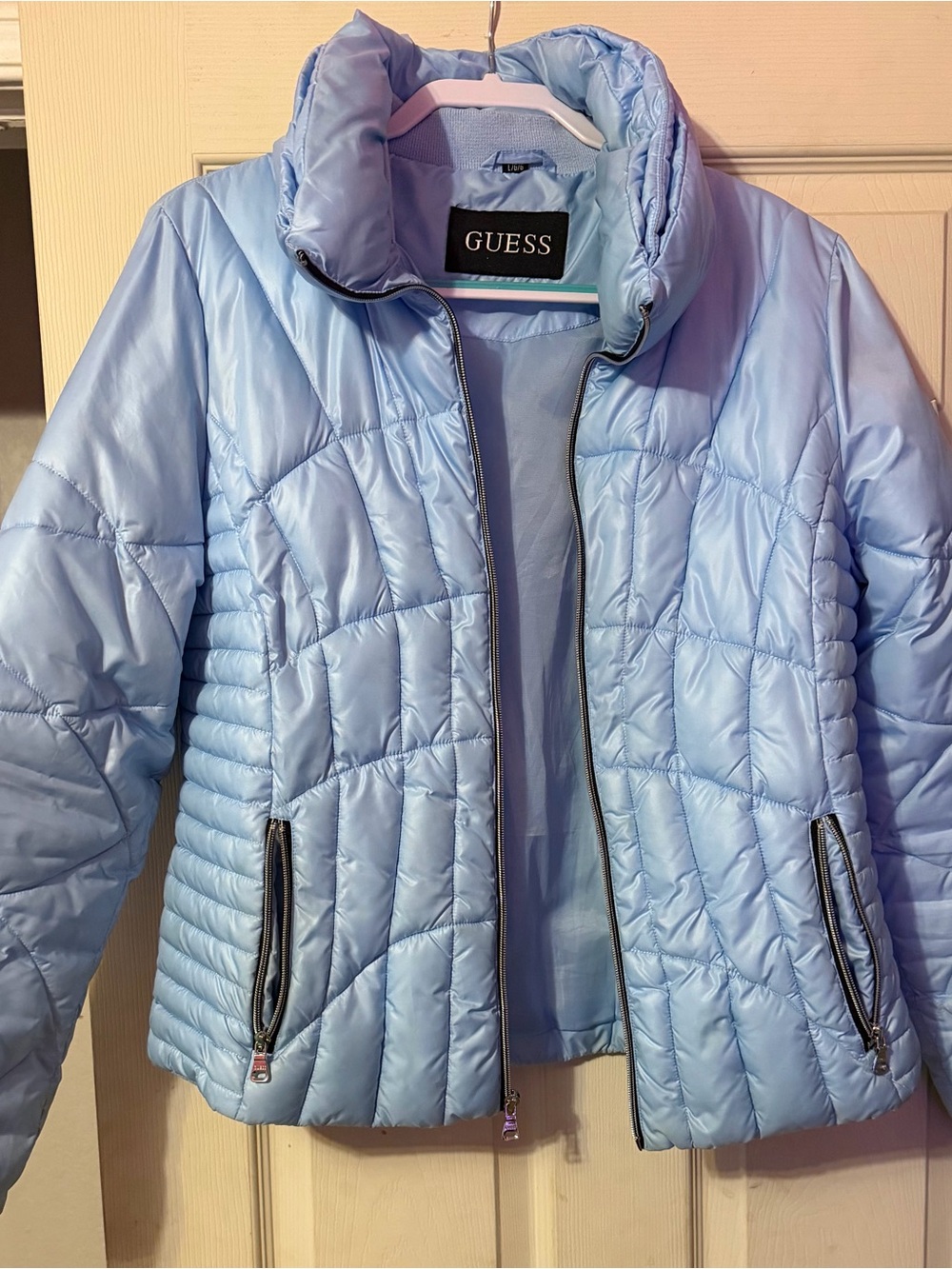 Guess Women's Light Blue Quilted Puffer Jacket Size L